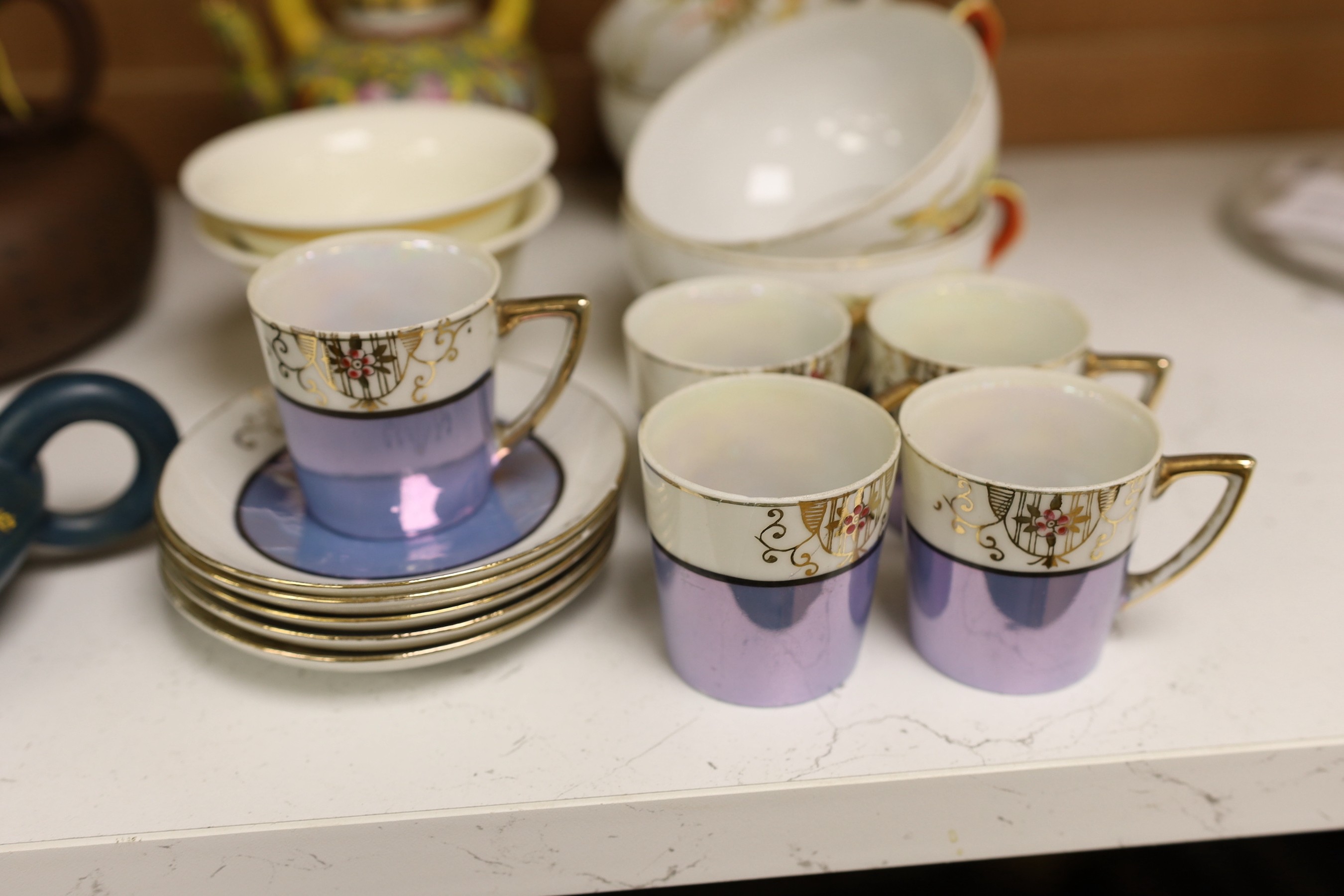 Six assorted Chinese teapots, one with stand and mixed ceramics